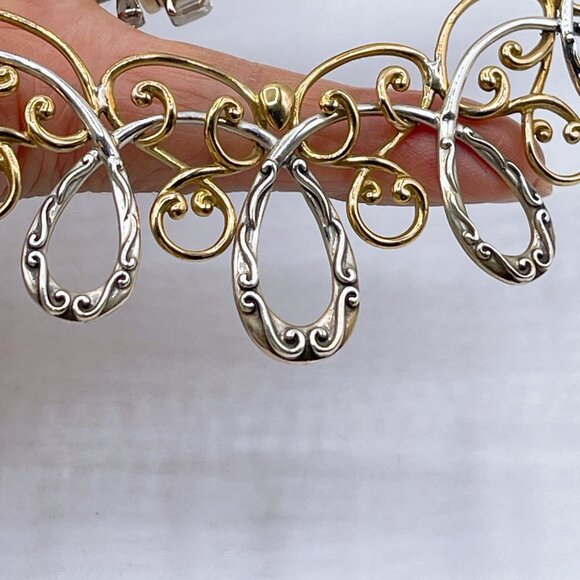 Carolyn Pollack 925 Sterling Silver & Brass Filigree Scroll Necklace 16"-19" Adj - Picture 4 of 8